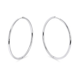 MIA Jewelry Thin Hoop Earrings - Large Huggie Hypoallergenic Earrings for Women, 45mm Silver Hoops, Waterproof & Comfortable Clasp, 316L Stainless Steel, No Allergic Reactions or Stains