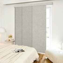 Heefen Adjustable Panel Track Blinds Blackout Vertical Blinds with Valance, Sliding Glass Door Blinds, Room Dividers, Retractable Track from 42" to 74" W, Trimmable Panel Up to 96" H (Linen Beige)