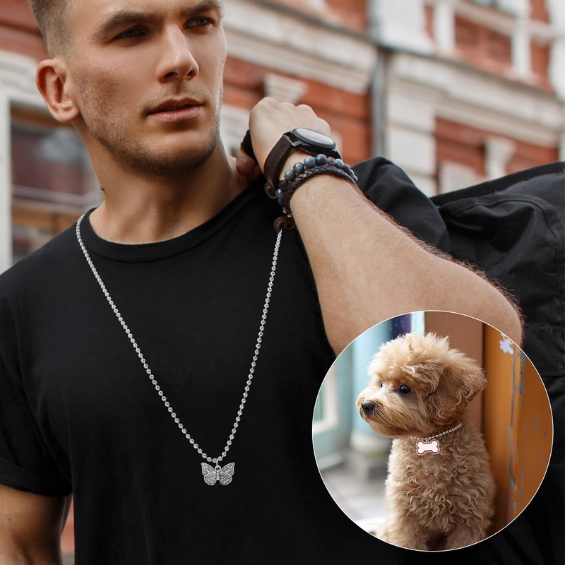 Topacket 66Feet Ball Bead Chain Black Stainless Steel Dog Tag