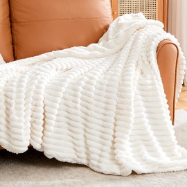 INFIIXSO Sherpa Throw Blanket for Couch - Super Soft & Warm Striped Fleece Blanket, Cozy Plush Fluffy Blanket All Season Use (Off White, 50x60 Inches)