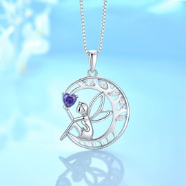 FJ Guardian Angel Necklace 925 Sterling Silver Tree of Life Pendant Necklace Fairy Moon Necklace with December Birthstone Tanzanite Jewellery Gifts for Women Girls