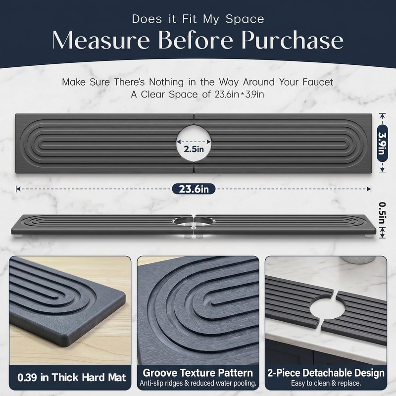 Faucet Mat for Kitchen Sink, Natural Diatomite Stone (23.6" x