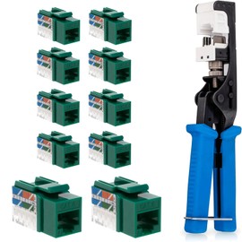 SATMAXIMUM RJ45 Punch Down Tool Kit for 45° Keystone Jacks, Speed Termination Tool with 10 Pack Cat6 45° Keystone Connectors (Green)