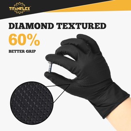 TitanFlex Heavy Duty Black Nitrile Gloves, X-Large, 6 Mil with Raised Diamond Texture, Industrial Work Gloves Disposable Latex Free, Powder Free, Mechanic Disposable Gloves (Box of 100)