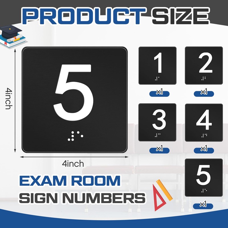 Yaocom Exam Room Sign Numbers 1-5 with Braille and Tactile