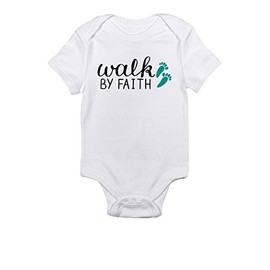 TeeNow - Boys/Girls For Christ (Multiple Designs) - Christian Bible - Baby Infant Onesie/Bodysuit (0-3 Months, White - Walk By Faith)