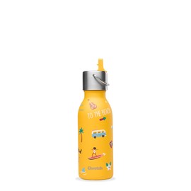 QWETCH - Stainless Steel Children's Drinking Bottle 350 ml - Kids Honlulu Yellow Pipette Lid - Insulated Bottle - Keeps Drinks Cold for 24 Hours & Warm for 12 Hours - Leak-proof & BPA-Free - Perfect for School, Sports and on the Go