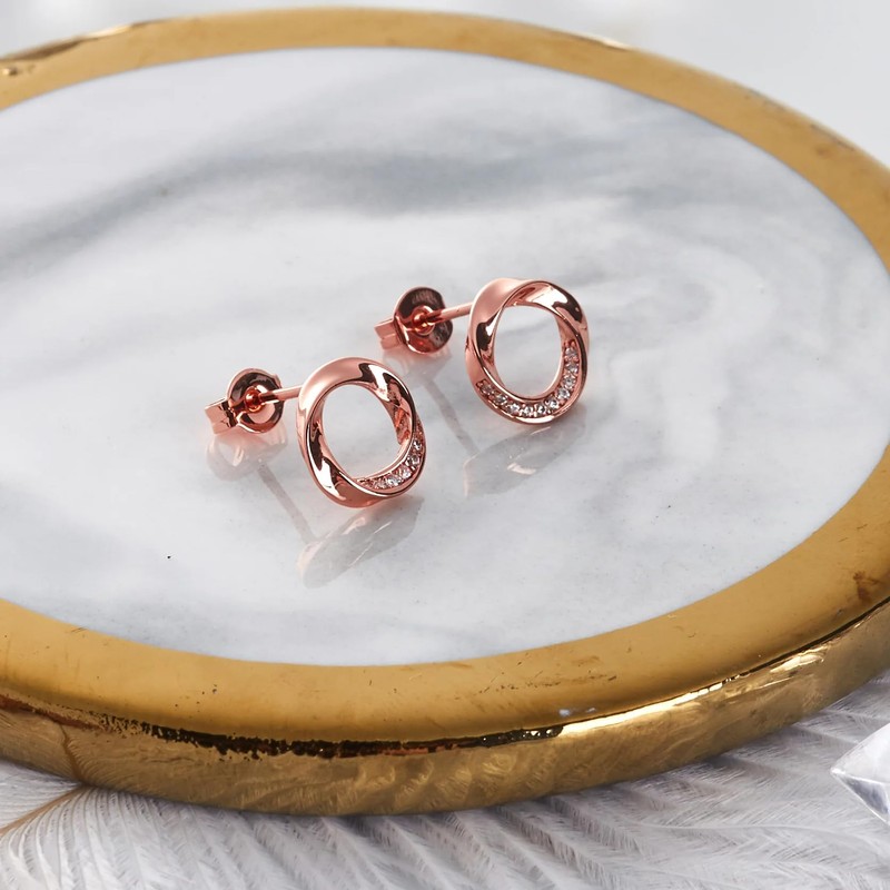 Philip Jones Rose Gold Plated Circle Twist Earrings Created with