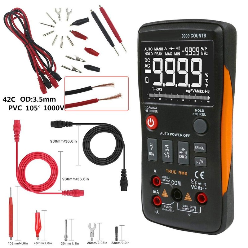 ANENG Q1 Botón multímetro digital True-RMS 9999 Cuenta Gráfico de