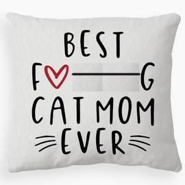POPOU Cat Mom Decorative Throw Pillow Case, Best Cat Mom Gift, 18 x 18 inch Home Decor Cushion Cover