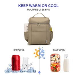 NOL Natural Organic Lifestyle Insulated Lunch Bags for Women Cooler Bag Lightweight Nylon Waterproof Lunch Box For Work (Khaki, Large)
