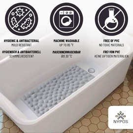 NYPOS bath mat non-slip (80x40 cm) | mildew free & machine washable | Anti-slip mat, bathtub insert in Grey