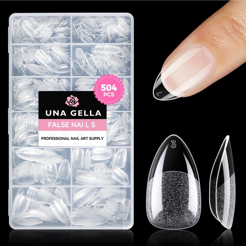 UNA GELLA Uñas postizas cortas de almendra, 504 unidades, uñas