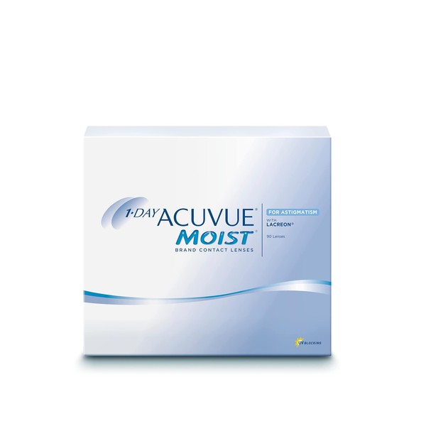 Acuvue 1-Day Acuvue Moist For Astigmatism Daily Lenses, Soft, 90 Pieces, BC 8.5 mm, DIA 14.5 mm, CYL -0.75, Axis 130, -0.5 Dioptres