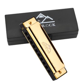 EastRock Blues Harmonica Mouth Organ 10 Hole C Key with Case, Diatonic Harmonica for Professional Player, Beginner, Students gifts, Adult, Friends, Gift (Gold)