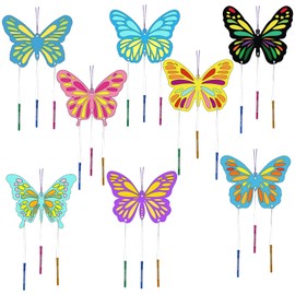 CRASPIRE 16 Pack Wind Chime Kits DIY Make Your Own Butterfly Wind Chime Coloring Wooden Easter Craft for DIY Crafts Activity Birthday Christmas Summer Party Decoration