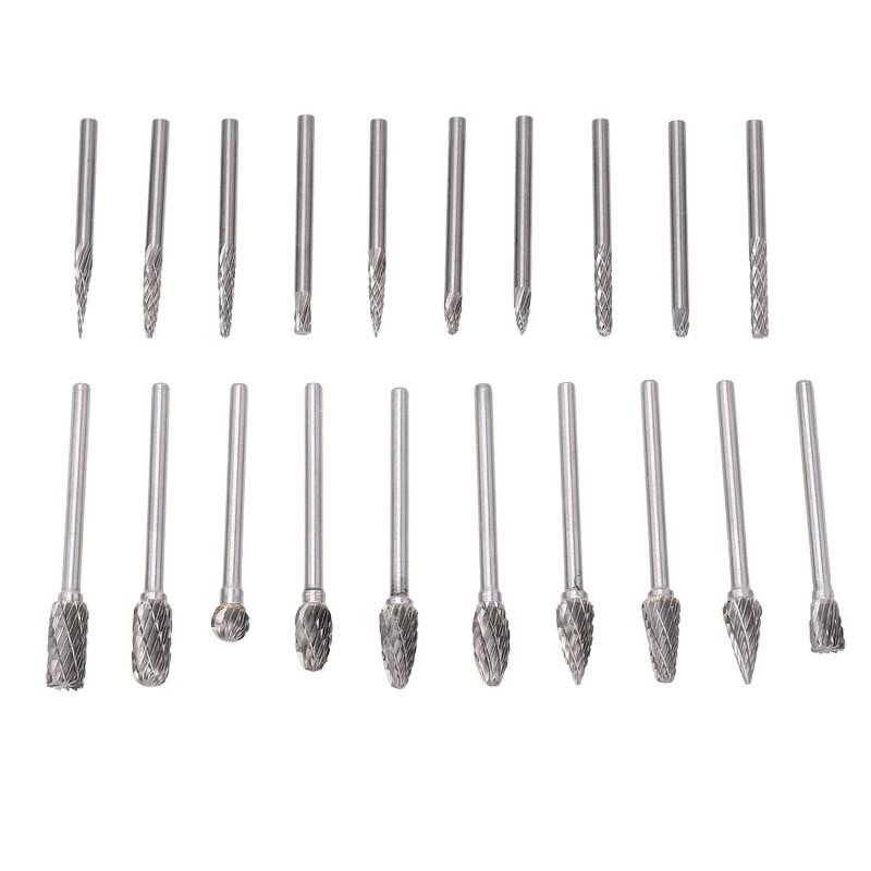 20Pcs Tungsten Carbide Carving Bits Double Cut Rotary Burr Set