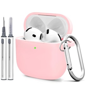 Woyinger Silicone Case Cover for AirPods 4th Gen, Soft Skin, Full Protection, Keychain, Cleaner Kit (Pink)