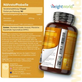 Bromelain Capsules - 650 mg Daily Dose - 180 Vegan Capsules - 6 Months Supply - Derived Enzyme from Pineapple - 2500 G.D.U/g - No Magnesium Stearate & Genetic Engineering - Pineapple Enzyme from
