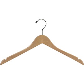 Petite Natural Wood Top Hanger with Notches for Straps and Chrome Hardware in 15" Length X 7/16" Thick, Box of 50