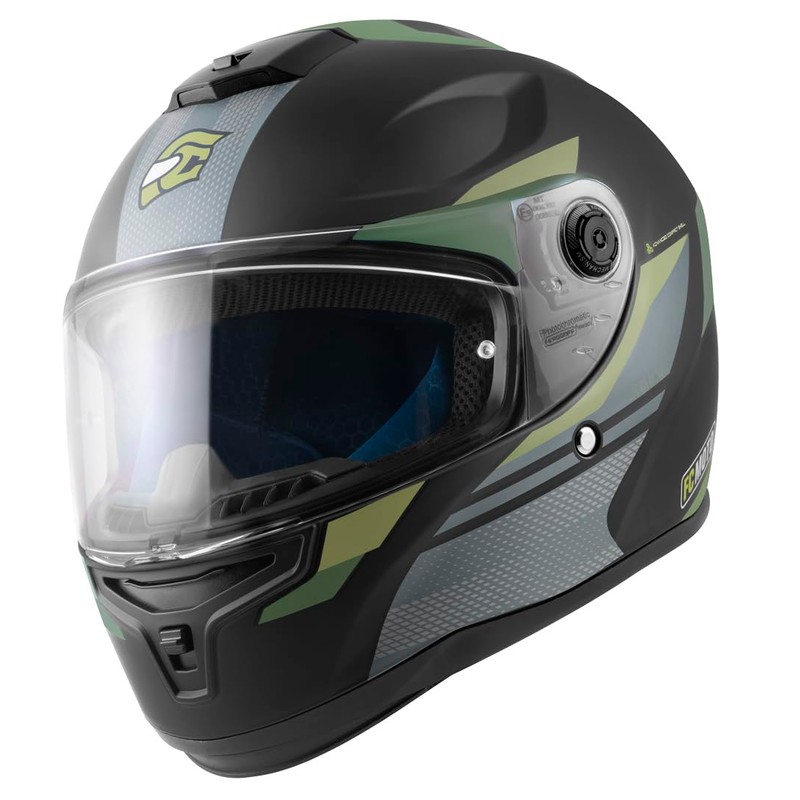 FC-Moto FF114B Zeron Helmet, Matte Black/Green, XS