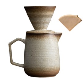 HYAXGM Pour Over Coffee Maker,Ceramic Coffee Maker With 100 pcs Paper Filter，16oz/480ml Pour Over Coffee Dripper (Off White)