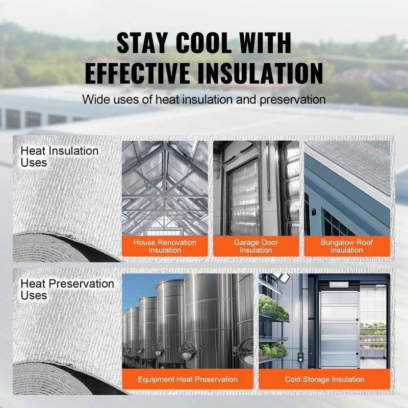 VEVOR Double Reflective Insulation Roll, Foam Core Radiant Barrier, 3.2