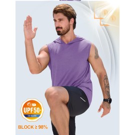 Cotrasen Men's Hooded Tank Top UPF 50+ Sleeveless Hoodies Lightweight Casual Gym Workout Shirts Cooling Muscle Cut Off Tee Shirt Light Purple L
