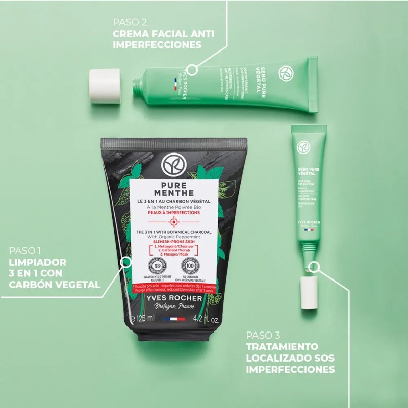 Pure Menthe Yves Rocher Limpiador 3 En 1 Con Carbón