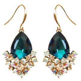 Navachi 18k Gold Plated White Crystal Pear Multi-color Zircon Drop Ear Stud Earrings, metal crystal, crystal,