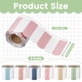 JIANTA 240Ft Boho Bulletin Board Borders, 6 Rolls Colorful Classroom Stripes Rolled Border Trim Boho Scalloped Borders Stickers for Bulletin Board, Classroom Decoration