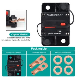 120 Amp Waterproof Circuit Breaker,with Manual Reset,12V-48V DC, for Car Marine Trolling Motors Boat ATV Manual Power Protect and Automotive Marine Boat Audio System Protection
