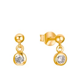 s.Oliver 2032972 Women's Earrings 925 Sterling Silver with Synthetic Zirconia 0.9 cm Gold Comes in Jewellery Gift Box, Silver, Cubic Zirconia