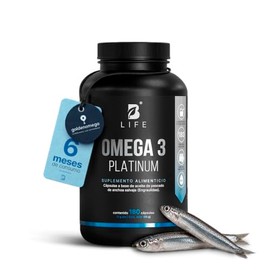 Omega 3 Aceite de Anchoa Salvaje con 180 Cápsulas de 1000 mg. Libre de Metales Pesados. Ingredientes Naturales. Omega 3 Platinum B Life.