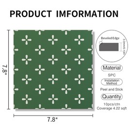 COLAMO Luxury 10-Sheet Glossy Green Peel and Stick Backsplash,Adhesive Faux Ceramic Tile for Kitchen,White Floral Modern Design Self Stick on Accent Wall for Bathroom,Living Room(Waterproof,8”×8”)