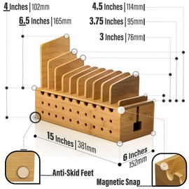 Prosumer's Choice Multiple Charging Station Rack with Cable Box Organizer - Bamboo Desk Organizer for 10 Devices and Cord Management - Compatible with Smartphones and Tablets