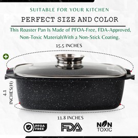 Moss & Stone Die Cast Aluminum Oval Roaster Pot 12-Inch, Induction Compatible, Gas Stove Top & Ceramic Cooktop, Hard Anodized Nonstick Roasting Pan With Lid, Chicken Roaster Oven Safe 6 Quart 8.3"x12"