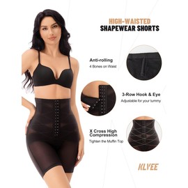 KLVEE Shapewear for Women Tummy Control Underwear High Waisted Body Shaper Shorts Waist Trainer Butt Lifting Adjustable Black