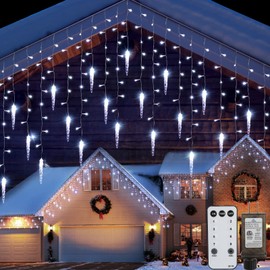 Icicle Lights Outdoor, 33 FT 400 LED Christmas Lights with 60 Drops, Waterproof Connectable Icicle Christmas Light Outdoor with Remote and Timer, 8 Light Modes Christmas Decorations for Roofline