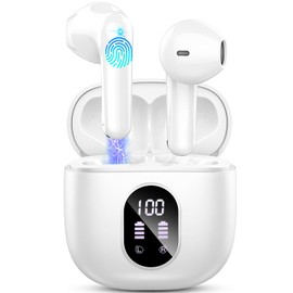 Wireless Earbuds, 2024 Bluetooth 5.3 Headphones-Deep Bass Stereo Ear Buds with ENC Noise Canceling Mic, 50Hrs Bluetooth Earbuds-Clear Call/LED Displays, IP7 Waterproof Earphones Wireless Android-White