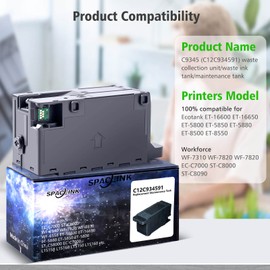 Spaceink C9345 Ink Maintenance Box Tank for ET-8550 ET-16600 ET-5850 ET-5800 ET-16650 ET-8500 WF-7840 WF-7820 ET-5880 WF-7310 ST-C8000 ST-C8090 Printer (PXMB9/C12C934591 Waste