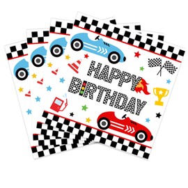 60pcs Race Car Happy Birthday Paper Napkins, Black and White Checkere Flag Party Napkins for Kids Boys Race Car Theme Birthday Party Supplies Decorations
