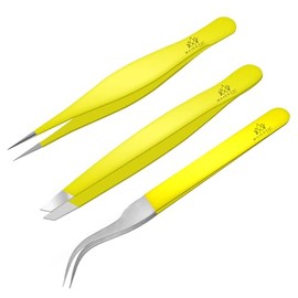 Surgical Tweezers for Ingrown Hair - Precision Sharp Needle Nose Pointed Tweezers for Splinters, Ticks & Glass Removal - Best for Eyebrow Hair, Facial Hair Removal (Triple Yellow)