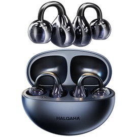 HALQAHA Clip on Earbuds, Open Ear Headphones, Wireless Bluetooth 5.4 Comfortable with Impactful Sound Noise-Free Conversation and Ultra-Long Battery Life,Waterproof for Glasses Wearers and Workouts
