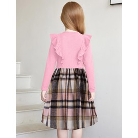 Arshiner Girls Pink Dress Valentines Day Plaid Ribbed Ruffles Dresses Cute Bowknot Outfits Size 3 4