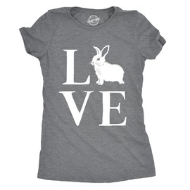 Womens Easter Bunny Shirt – Cute Love Rabbit Graphic Tee – Soft Cotton Blend Vintage Style T-Shirt – Casual Holiday Outfit for Animal Lovers Dark Heather Grey