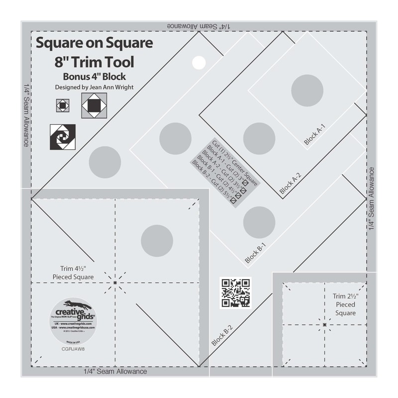 Creative Grids Square on Square Trim Tool Quilt Ruler –