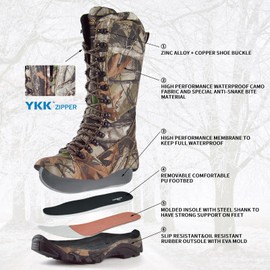 R RUNFUN Men's Waterproof Hunting Boots 16" Side-Zip Snakeproof Boots with Steel Shank, Non-slip Camo Boot for Outdoor Work(RF2010-16GN, Size11.5)