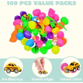 100 Pcs Prefilled Easter Eggs with Toys Plus Stickers, Filled with Toys Party Favors for Kids Boys Girls Easter Eggs Hunt, Basket Stuffers Fillers, Classroom Prize Supplies - Style: Funny