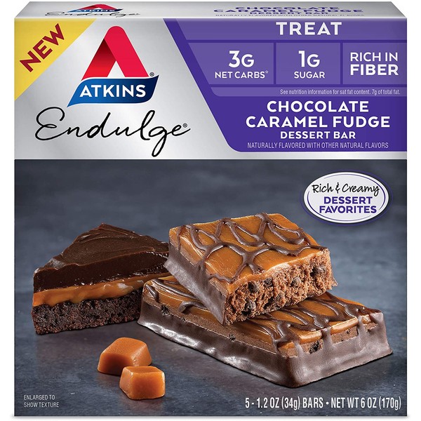Atkins Endulge Treat Chocolate Caramel Fudge Dessert Bar. (5 Bars)